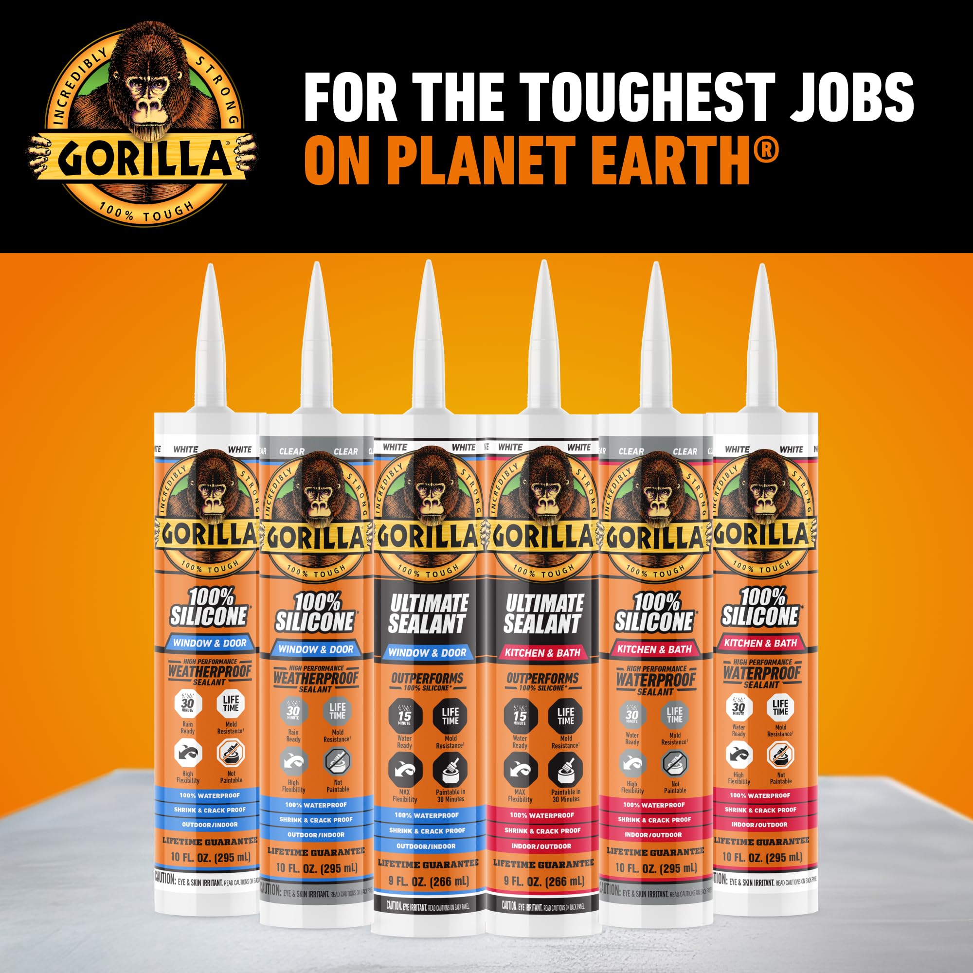Gorilla Ultimate Sealant Kitchen & Bath Caulk, Paintable & Waterproof, 9 oz Cartridge, White - Image 9