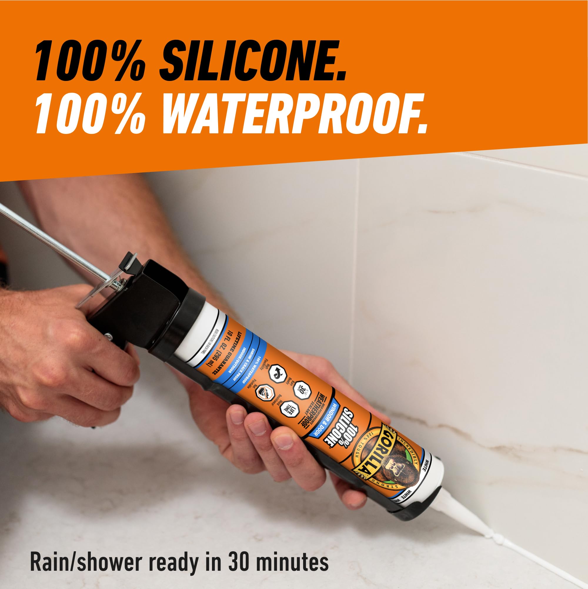 Gorilla 100% Silicone Sealant Caulk Window & Door, 10 Ounce Cartridge, White - Image 6