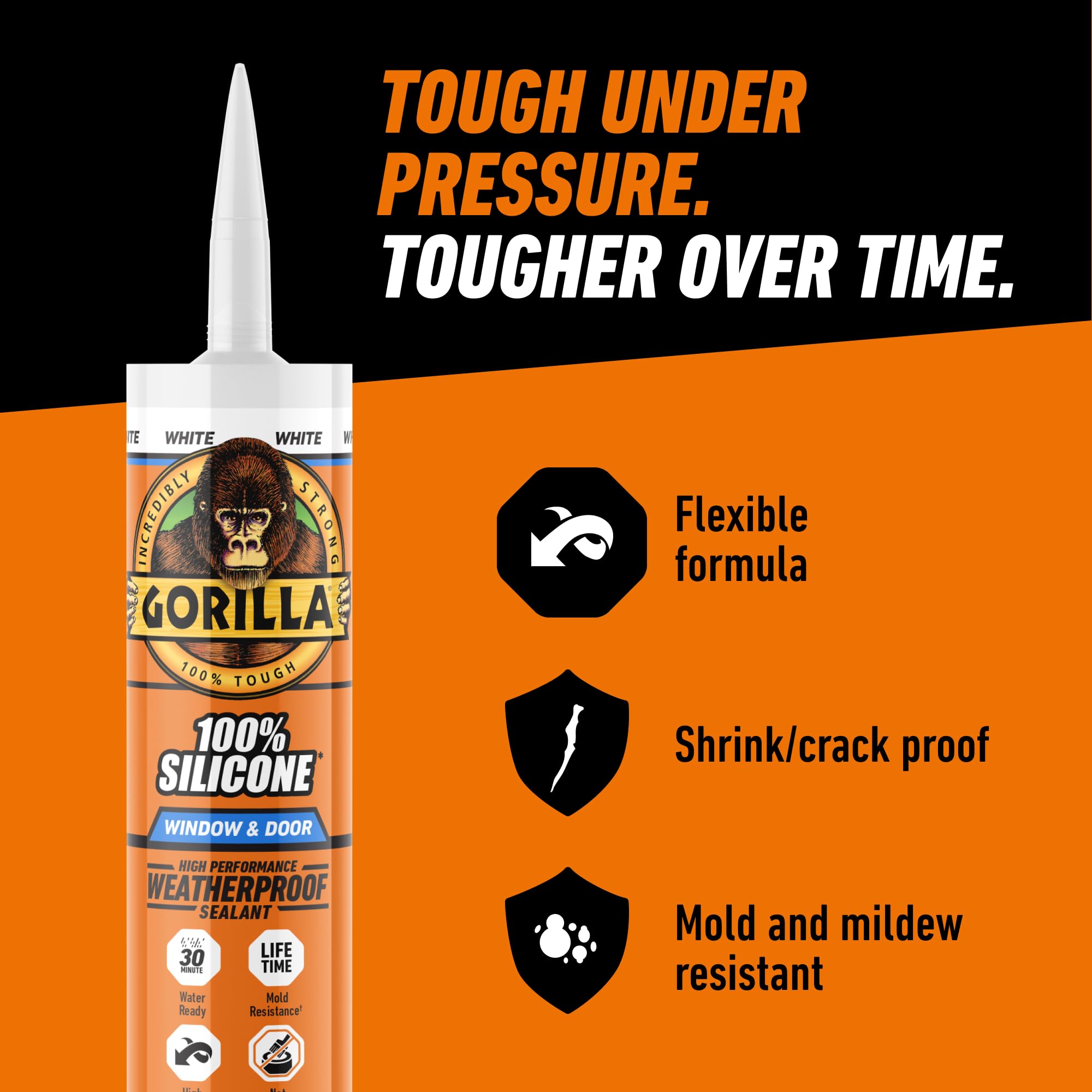 Gorilla 100% Silicone Sealant Caulk Window & Door, 10 Ounce Cartridge, White - Image 8