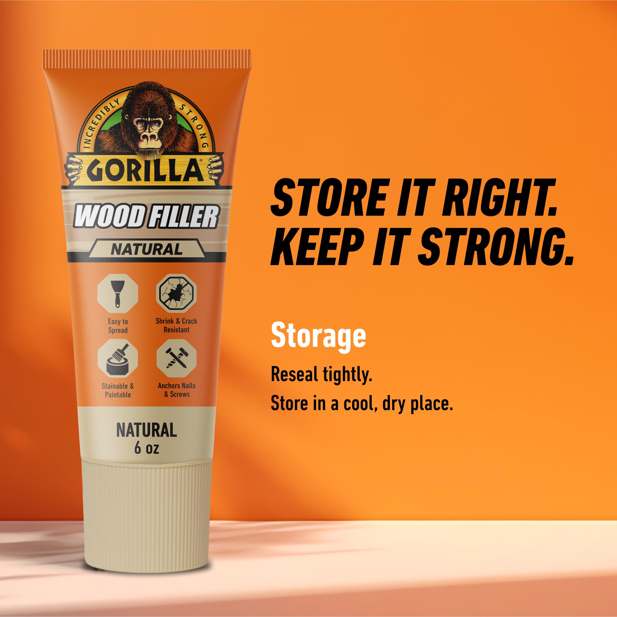 Gorilla All Purpose Wood Filler, Natural Color, 6 Ounce Tube (Pack of 1) - Water Resistant for Indoor or Outdoor Projects and Repairs - Image 7