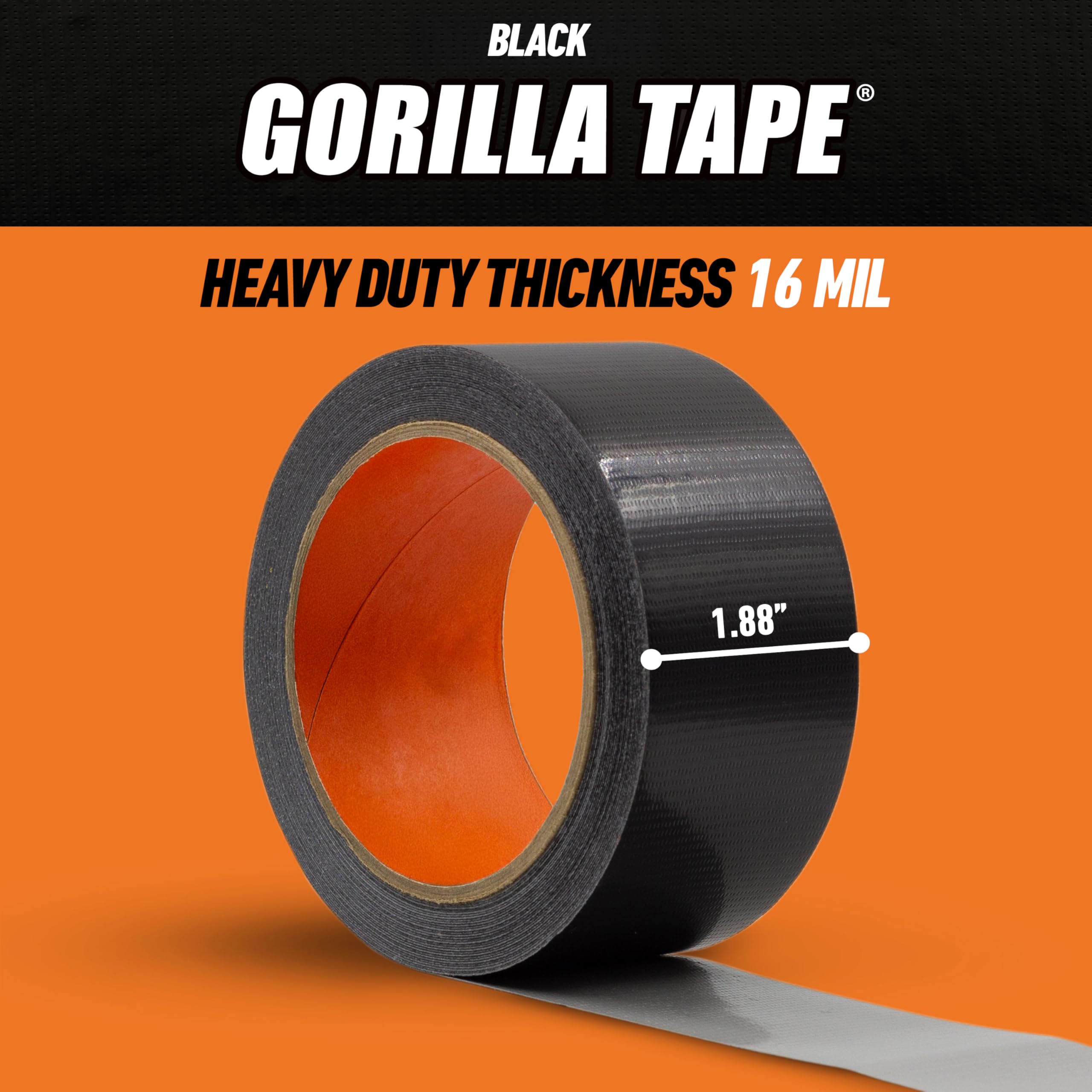Gorilla Tape, Duct, Utility, Triple Layer Strength, Indoor & Outdoor, Weather Resistant Shell, 1.88 in x 10 yd, Black, (Pack of 2) - Image 6