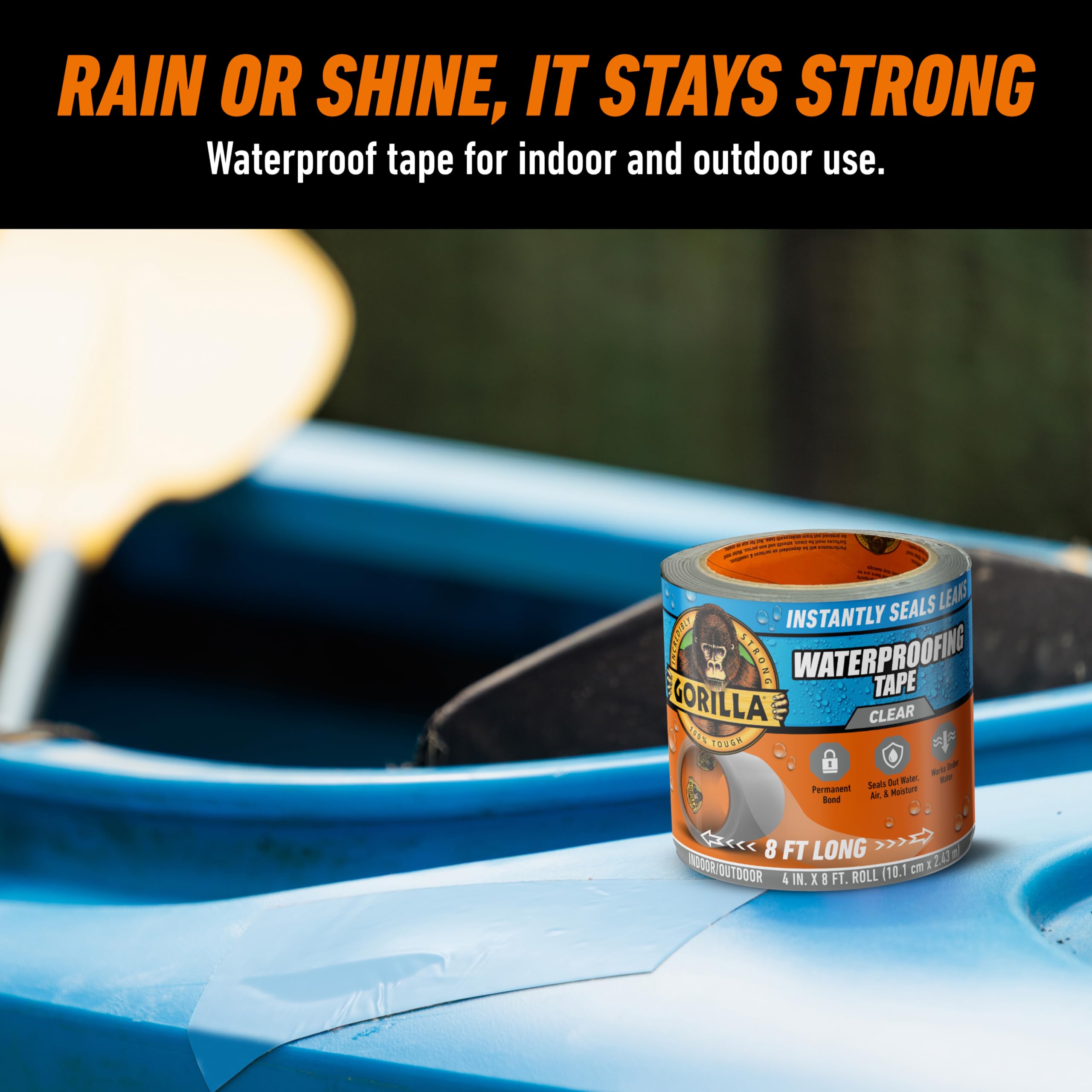 Gorilla Waterproof Patch & Seal Tape, Clear Tape, 4" x 8' (Pack of 1) - Permanent Weather Resistant Seal for Leaks and Repairs - Image 5