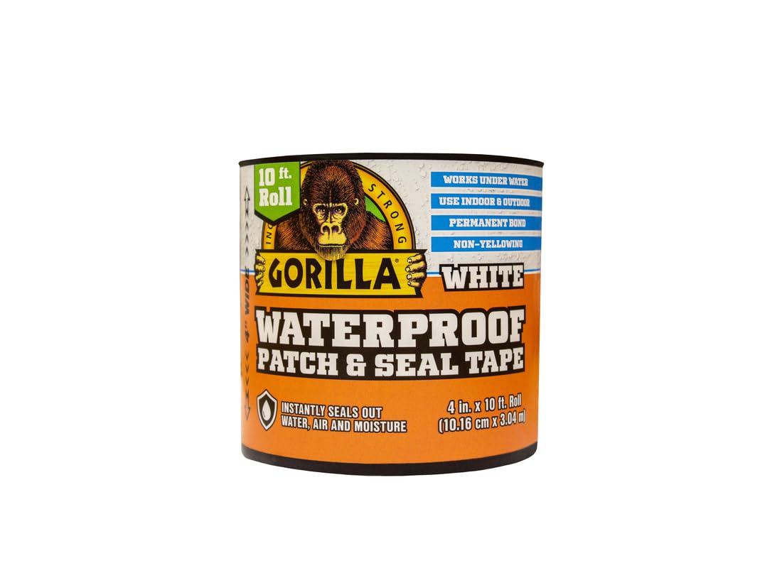 Gorilla Waterproof Patch & Seal Tape, White Tape, 4" x 10' (Pack of 1) - Permanent Weather Resistant Seal for Leaks and Repairs - Image 6