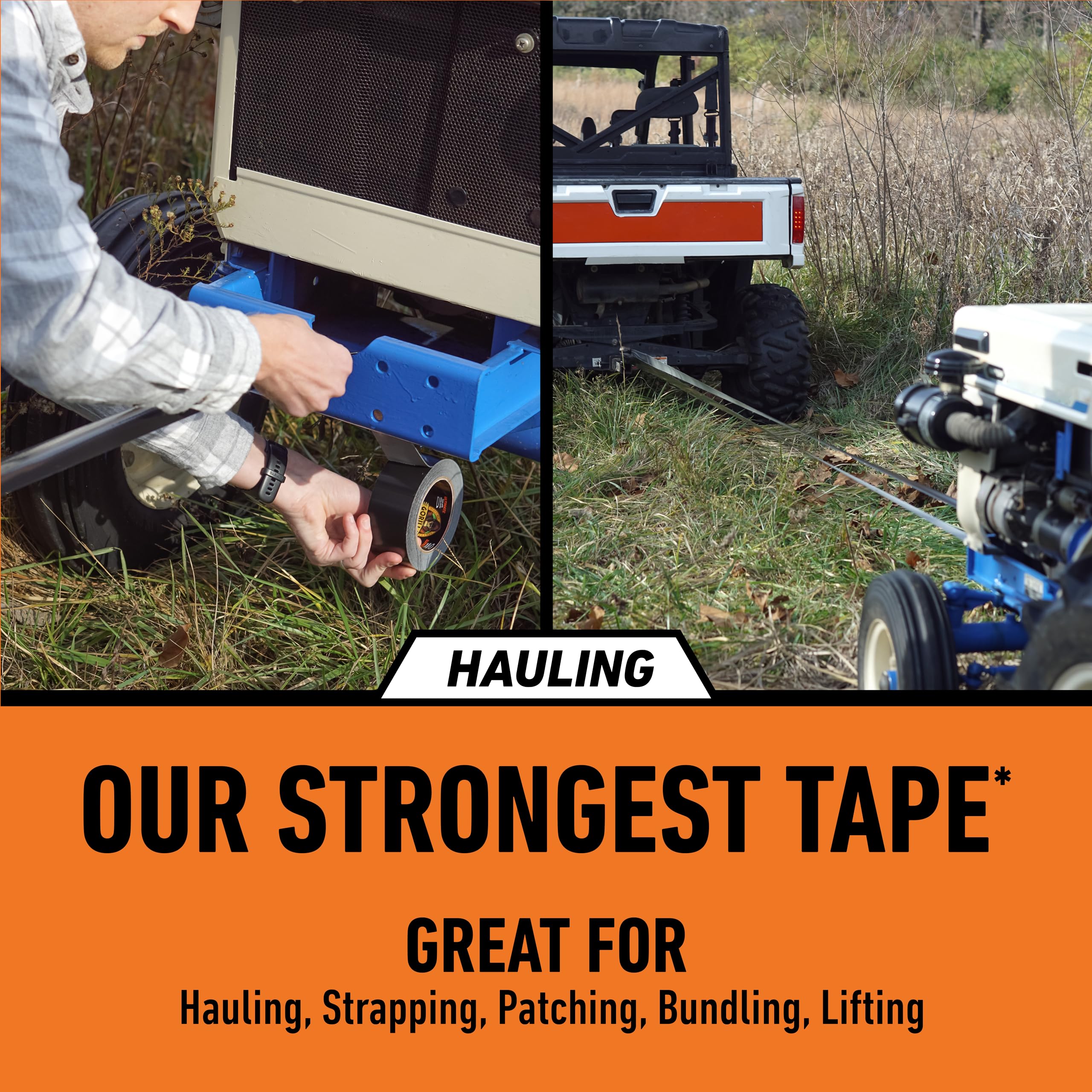 Ultimate Gorilla Tape, High Tensile Cloth with Double-Thick Adhesive for Hauling, Strapping, Patching, Bundling, Lifting, 1.88" x 20yd, Black (Pack of 1) - Image 3